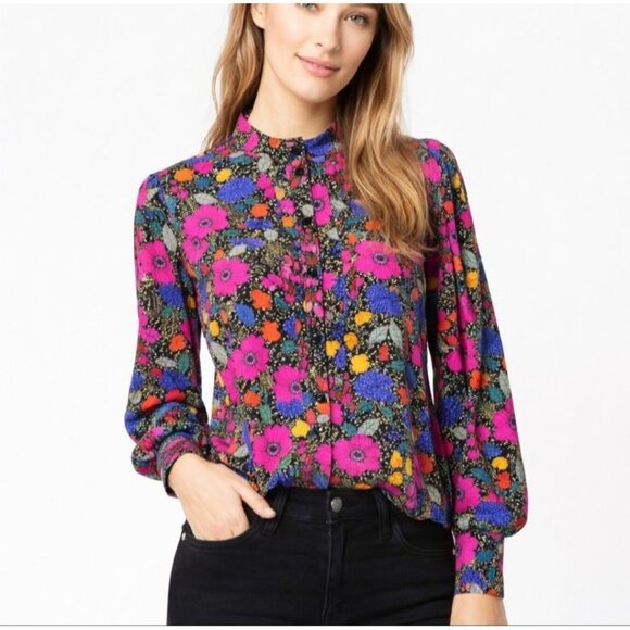 HUNTER BELL Tops - Hunter Bell Taylor Top Silk Floral Blouse Button Front Billow Sleeve Size L